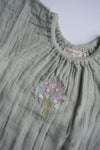 Liva | Muslin Cotton Ruffle Embroidered Romper | Sage